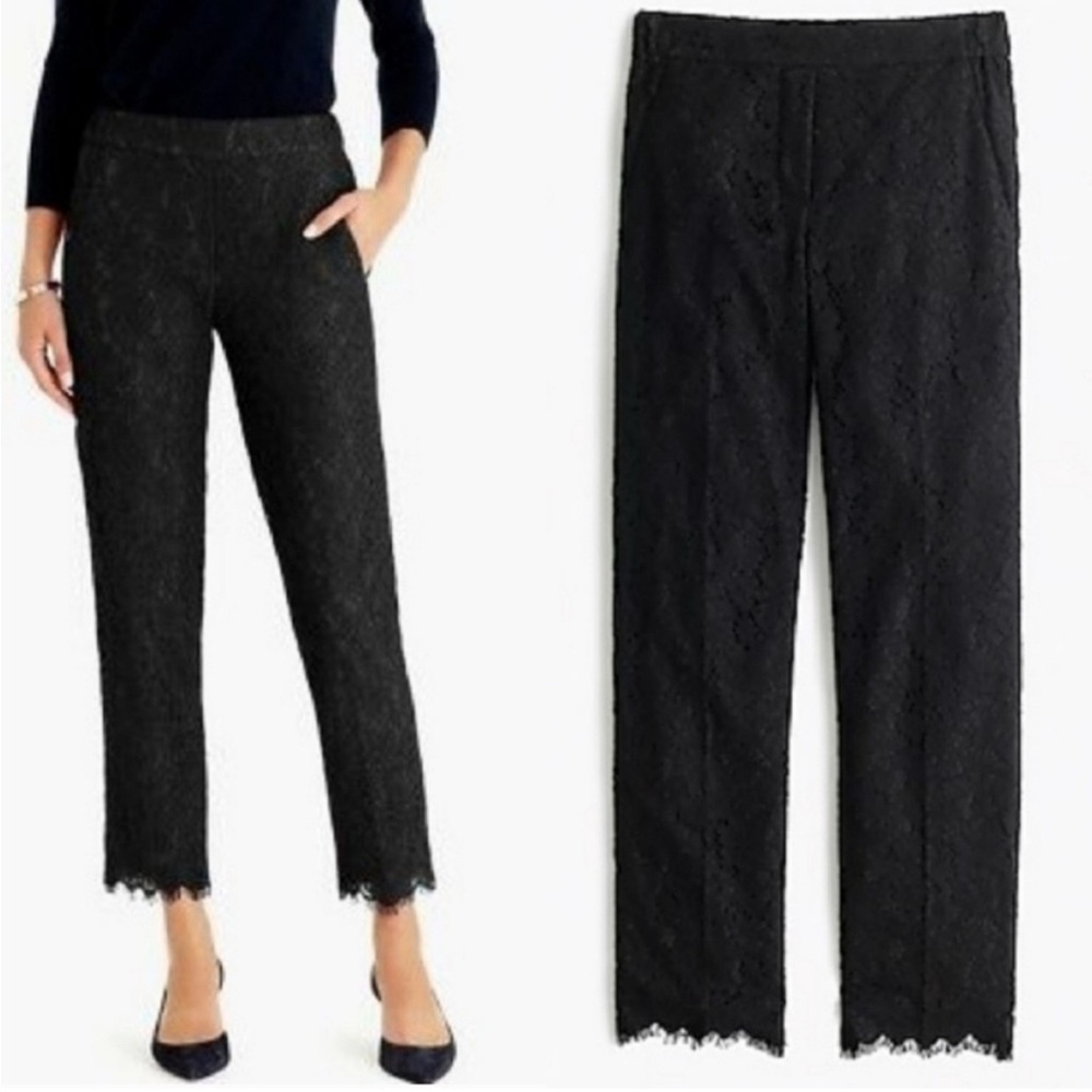 NWT- J. Crew Black Cropped Lace Trim Pants
